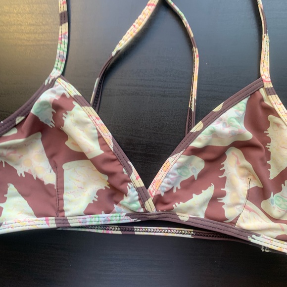 Velvet Sphynx Swimwear Brown/Yellow Pizza Crossback Bikini Top size Small EUC - Picture 2 of 5